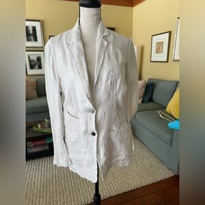 KmRii white linen jacket with distinctive construction, European size 1